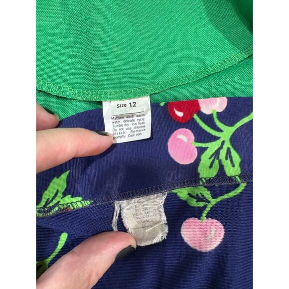 Vintage Green Blazer w/ Blue Cherry Top Size Medium - Picture 7 of 12